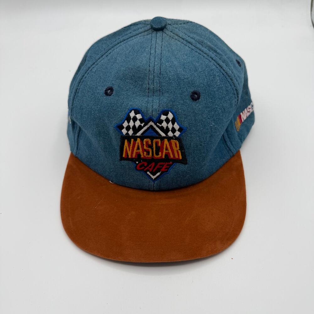 Vintage NASCAR Cafe baseball cap blue denim